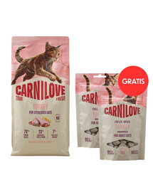 CARNILOVE True Fresh Trockenfutter mit Pute für kastrierte Katzen getreidefrei 6 kg + Freeze-Dried Snack Turkey 2x40 g