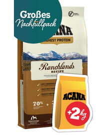 ACANA Highest Protein Ranchlands Dog 11,4 kg + 2kg GRATIS! sucha karma dla psa