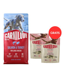 CARNILOVE Active Adult Large Breeds mit Lachs und Pute für adulte Hunde großer Rassen getreidefrei  + Freeze Dried Turkey 2x60g