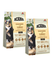 ACANA Homestead Harvest Cat Trockenfutter mit Huhn und Truthahn für adulte Katzen aller Rassen 2x1,8 kg
