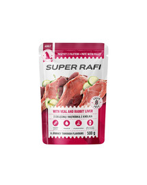 SUPER RAFI Nassfutter Pastete mit Kalbfleisch und Kaninchenleber für adulte Hunde aller Rassen getreidefrei 500 g
