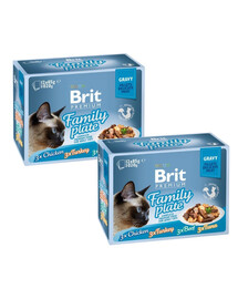 BRIT Premium Family Plate Fillets in Gravy Nassfutter in Soße mit Huhn, Pute, Rind und Thunfisch für adulte Katzen 24x85g