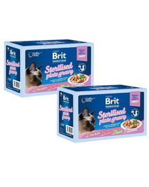 BRIT Fillets in Gravy Family Plate Sterilised Nassfutter in Soße mit Huhn, Lamm, Ente, Lachs für sterilisierte Katzen 24x85g