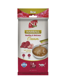 FARMINA N&D Quinoa Cat Hairball Cream Chicken and Tuna 60 g z kurczakiem i tuńczykiem, odkłaczający kremowy przysmak dla kotów