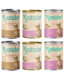 KATIDO Adult Mix Geschmacks Nassfutter mit Huhn, Pute, Ente, Thunfisch für adulte Katzen 6 x 400g