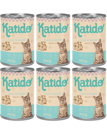 KATIDO Adult Cat Veal and Rabbit Nassfutter Kalbfleisch und Kaninchen mit Lachsöl für Katzen 6x400 g