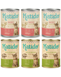 KATIDO Adult Mix Geschmacks Nassfutter mit Rind und Wildschwein für adulte Katzen 6 x 400g