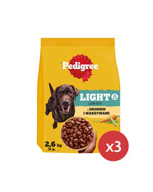 PEDIGREE Adult Light mit Geflügel und Gemüse kalorienreduziertes Trockenfutter für Hunde 3 x 2,6 kg