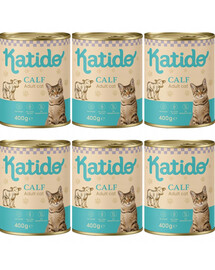 KATIDO Adult Cat Veal Nassfutter Kalbfleisch mit Lachsöl für Katzen 6x400 g