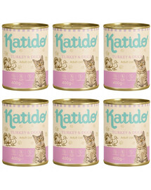 KATIDO Adult Cat Turkey and Duck Nassfutter Pute und Ente mit Lachsöl für Katzen 6x400 g