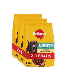 PEDIGREE Adult Light mit Geflügel und Gemüse kalorienreduziertes Trockenfutter für Hunde 3 x 2,6 kg