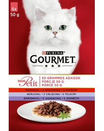 GOURMET Mon Petit Nassfutter Mix Geschmacks Rind Kalb Lamm für adulte Katzen 6x50 g
