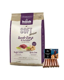 BOSCH SOFT Senior Land-Ziege & Kartoffel 12.5 kg + SIMPLY FROM NATURE Snacks mit Hirsch 7 St