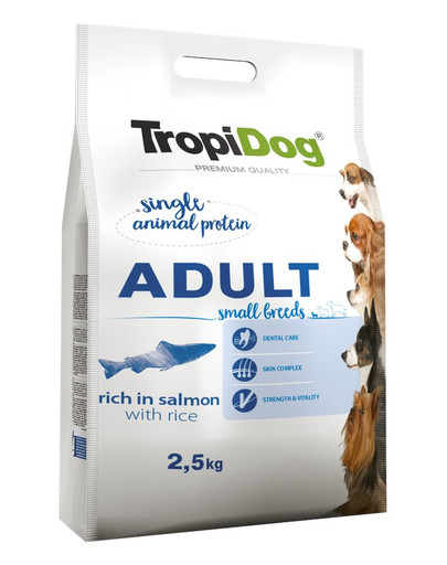 TROPIDOG Premium Adult SMALL BREEDS Rich in SALMON with RICE 2,5 kg
