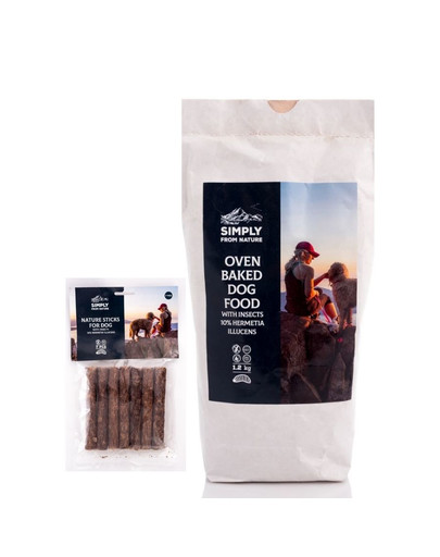 SIMPLY FROM NATURE Insektenprotein Backofenfutter 1,2 kg hypoallergen + Naturzigarren mit Insektenprotein 7 Stk.