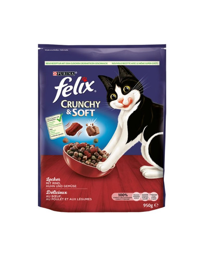 FELIX Crunchy & soft mit Rind, Huhn und Gemüse 4 x 950 g