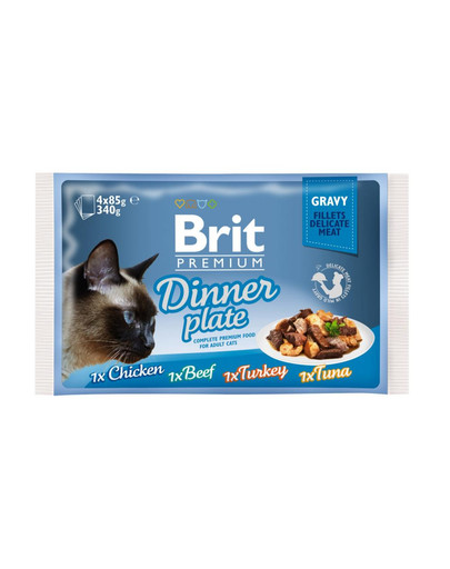 BRIT Premium Gravy fillet Dinner plate Sachets in Sauce für Katzen, gemischte Geschmacksrichtungen 52 x 85 g