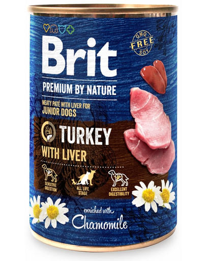 BRIT Premium by Nature 6 x 400 g Truthahn und Leber Nassfutter für Welpen