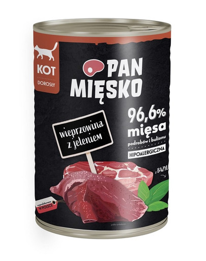PAN MIĘSKO Schweinefleisch mit Hirsch hypoallergen Nassfutter für Katzen 400g