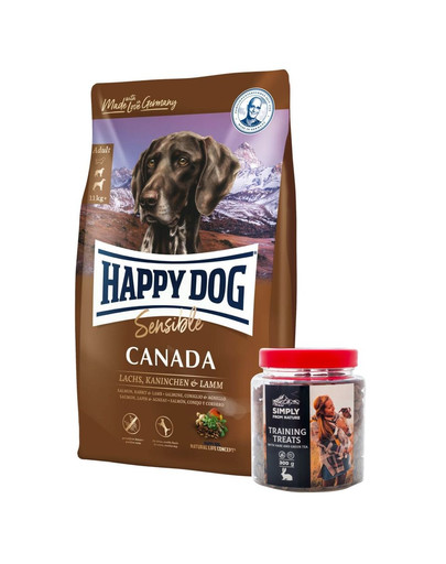 HAPPY DOG Supreme Canada 12.5 kg + Trainings-Leckerlis mit Hasenfleisch 300 g