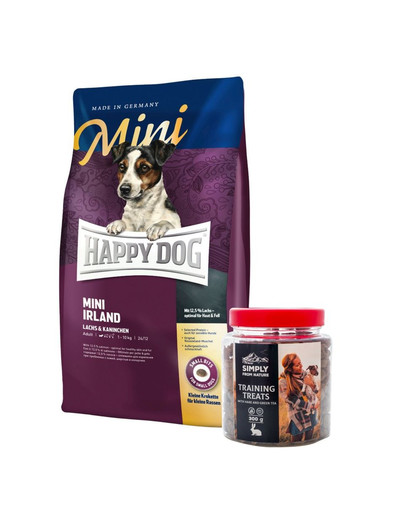 HAPPY DOG Mini Irland 8 kg + Trainings-Leckerlis mit Hasenfleisch 300 g