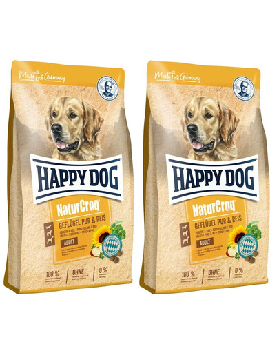 HAPPY DOG NaturCroq Trockenfutter mit Geflügel und Reis für adulte Hunde alle Rassen 8 kg (2x4 kg)