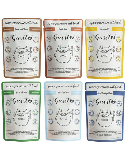 GUSSTO Nassfutter MIX 6 Geschmacks getreidefrei für Katzen 6x85 g
