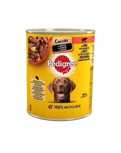 PEDIGREE Cuisine Adult 800g - komplettes Nassfutter für ausgewachsene Hunde, mit Rindfleisch, Nudeln und Karotten in Sauce