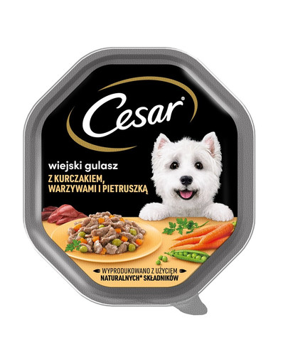 CESAR 150 g Vollwertiges Nassfutter in Sauce für ausgewachsene Hunde mit Huhn, Gemüse und Petersilien