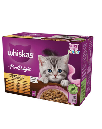 WHISKAS Junior Beutel 12x85g Nassfutter mit Gelee für Kätzchen mit Huhn Truthahn Geflügel Ente