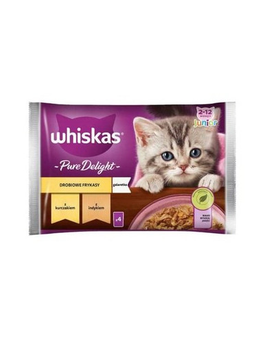 WHISKAS Junior Beutel 4x85g Nassfutter in Gelee mit Huhn, Truthahn für Kätzchen
