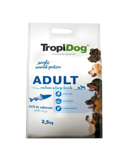 TROPIDOG Premium Adult MEDIUM & LARGE BREEDS Rich in SALMON, with RICEe 2,5kg
