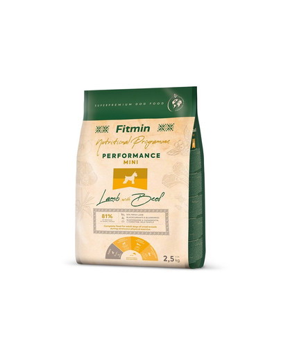 FITMIN Dog Nutritional Programme Mini Performance Lamb&Beef 2,5 kg für erwachsene Hunde kleiner Rassen mit sehr hohem Aktivitätsniveau