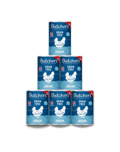 BUTCHER'S Original Junior, Hundefutter, Hühnerstücke in Gelee 6 x 400g