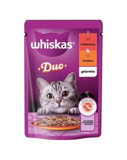 WHISKAS Adult 85 g: Nassfutter für adulte Katzen mit Rindfleisch und Geflügel in Gelee