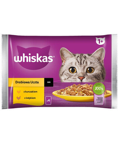 WHISKAS Adult 85g: Nassfutter für adulte Katzen mit Huhn und Truthahn in Sauce