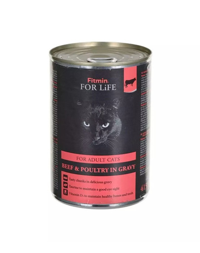 FITMIN For Life Adult cats Beef poultry in gravy 415 g Rindfleisch und Herzen in Gelee für ausgewachsene Katzen