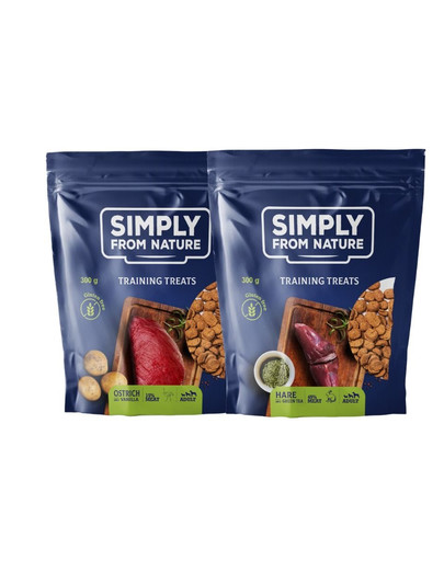 Trainings-Leckerlis für Hunde mit Straußenfleisch und Vanille 300 g + Hasenfleisch und grünem Tee 300 g
