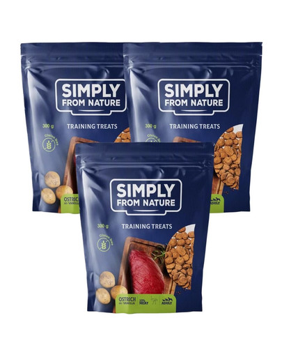 SIMPLY FROM NATURE Trainings-Leckerlis für Hunde mit Straußenfleisch und Vanille 3 x 300 g