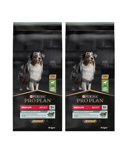 PURINA PRO PLAN Medium Adult sensible Verdauung mit OPTIDIGEST Reich an Lamm 28kg (2 x 14 kg)