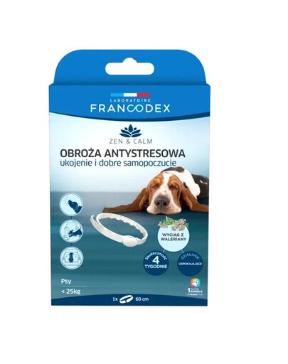 FRANCODEX Anti-Stress-Halsband mit Baldrian für Hunde < 25 kg 60 cm