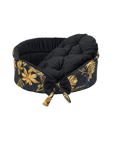 FERA Gold ovales Bett mit Schleife für Hunde und Katzen S 53x44x26 cm