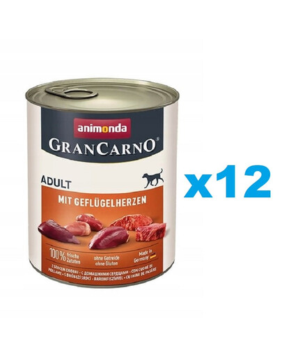 ANIMONDA GranCarno Schweinefleisch mit Geflügelherzen für Hunde 12x800 g