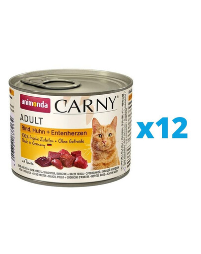 ANIMONDA Carny Adult Rind, Huhn + Entenherzen 12 x 200 g