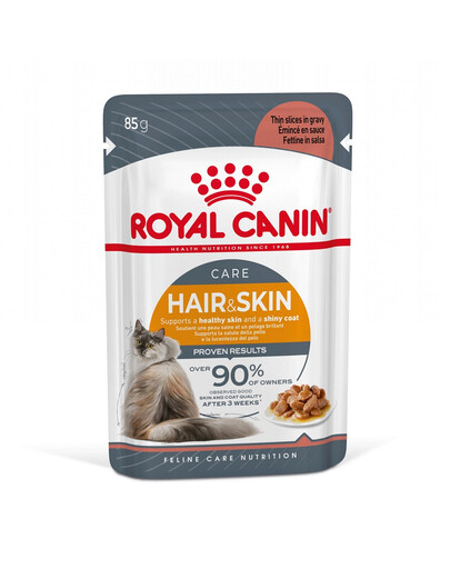 ROYAL CANIN Hair&Skin in Soße, 85 g Nassfutter in Soße für ausgewachsene Katzen, gesunde Haut, schönes Fell