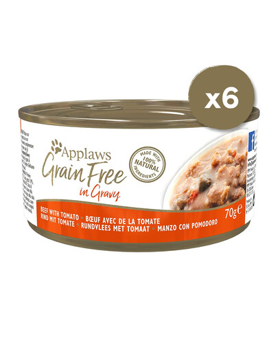 APPLAWS Cat Tin Grain Free 6 x 70 g Katzennassfutter Rindfleisch mit Tomatensauce