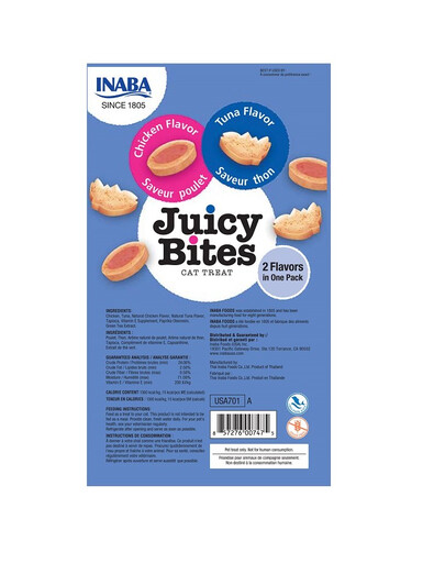 INABA Juicy Bites Leckerli mit Thunfisch und Huhn für Katzen 33,9 g (3x11,3 g)