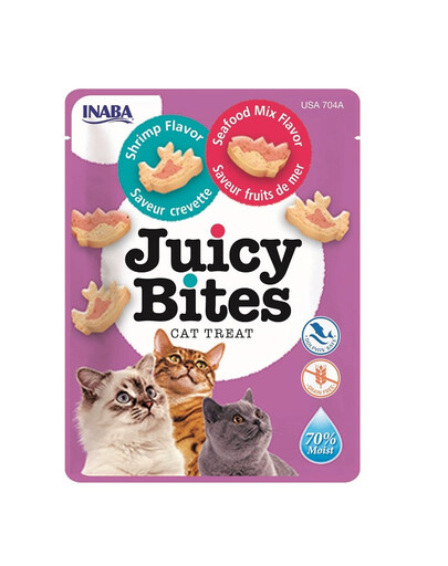 INABA Juicy Bites Knabbertaschen mit saftigem Kern in lustigen Formen Garnelen und Meeresfrüchte 33,9 g (3x11,3 g)