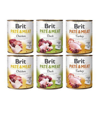 BRIT Pate&Meat Gemischte Geschmacksrichtungen mit Geflügel 6x800 g Pastete für Hunde