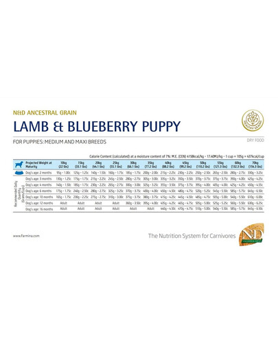 FARMINA N&D Ancestral Grain Dog Lamb & Blueberry Puppy Medium & Maxi 12 kg für Welpen mittlerer und großer Rassen